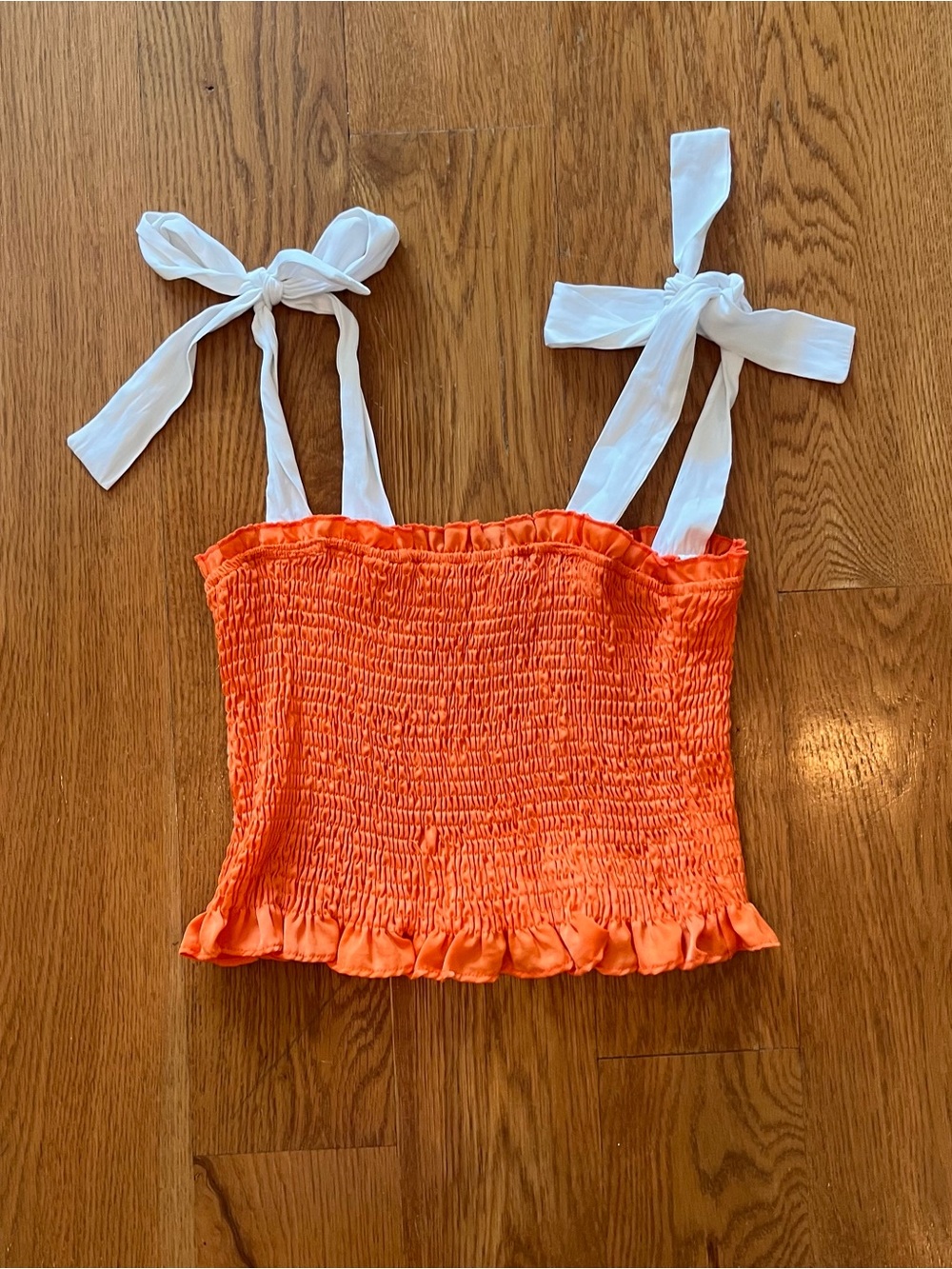 TCEC Orange Smocked Cropped Top with White Straps